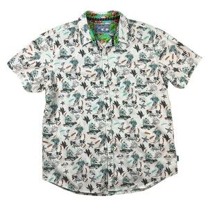 Huntington SS Button Down Hawaiian Shirt  Men's XL  Tropical Aloha Beachy Print